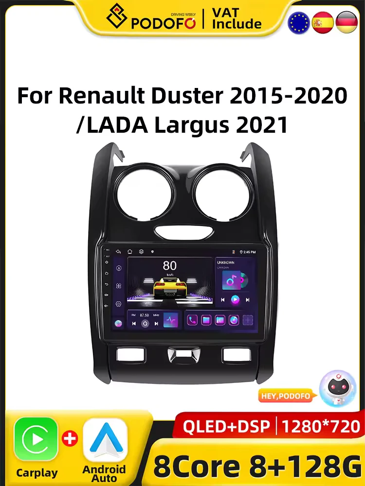 PodoNuremberg-Autoradio Android CarPlay, Système Intelligent, 2Din, GPS, Stéréo, Unité Principale, Lecteur de Limitation, 4G, pour Voiture Renault Duster 2015-2020