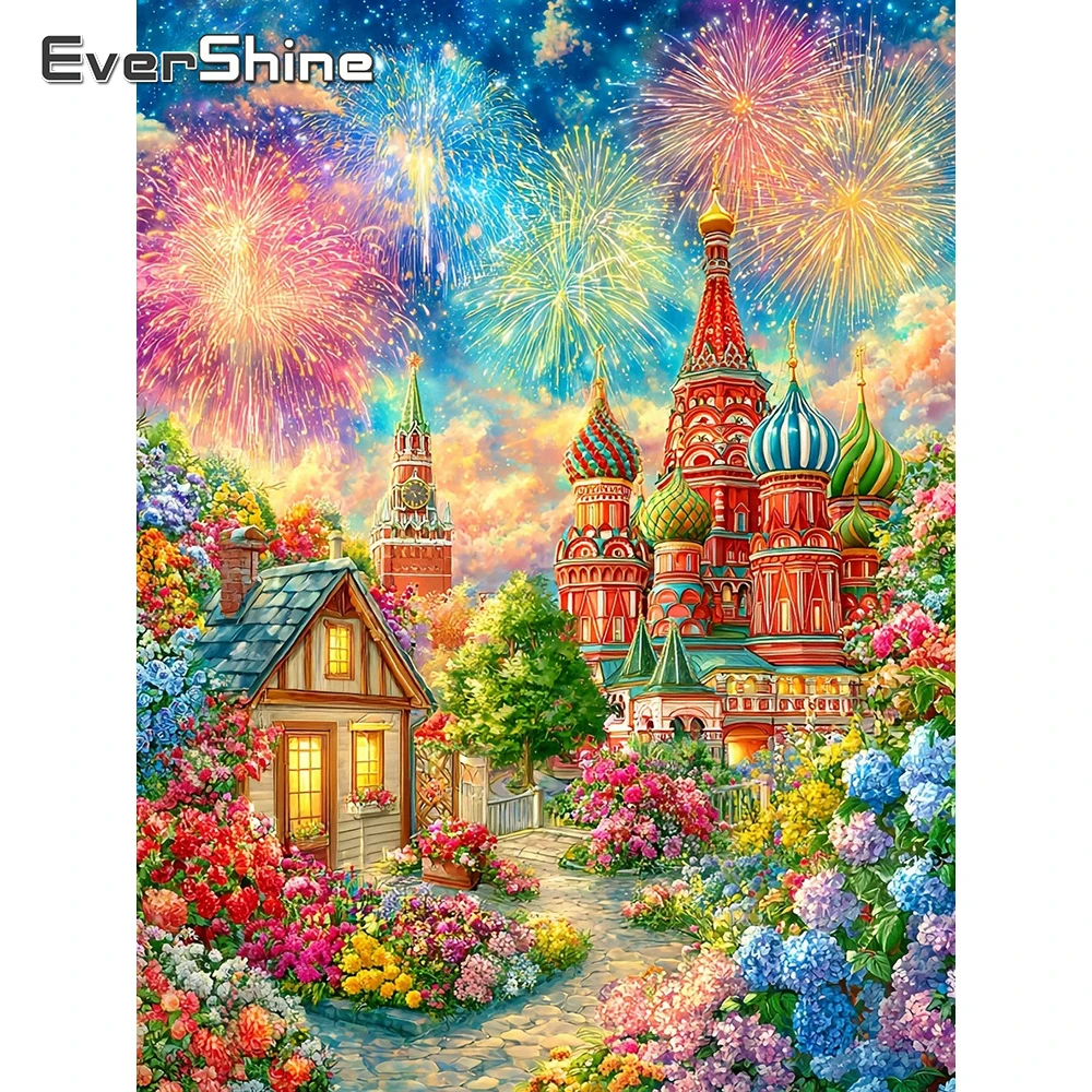 EverShine Diamond Painting Castle Full Square Mosaic Fireworks Landscape Rhinestones Embroidery Hydrangea Unique New Year Gift
