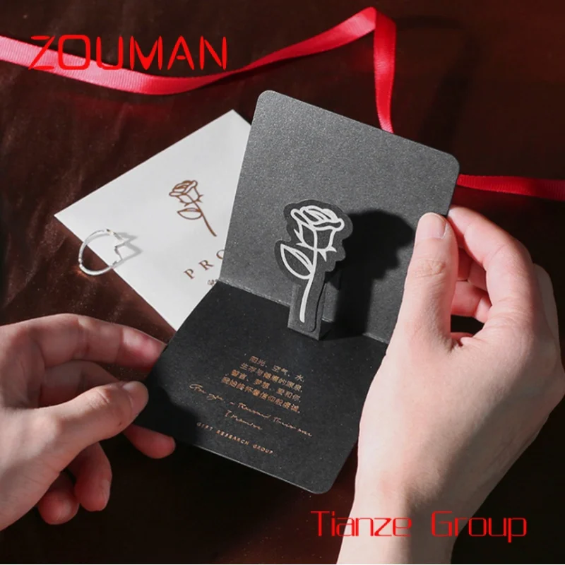 Tarjeta de felicitación de buen día con estampado de lámina de oro rosa 3D, tarjeta de regalo de agradecimiento, tarjeta de invitación de boda cortada con láser, personaliza tu logotipo