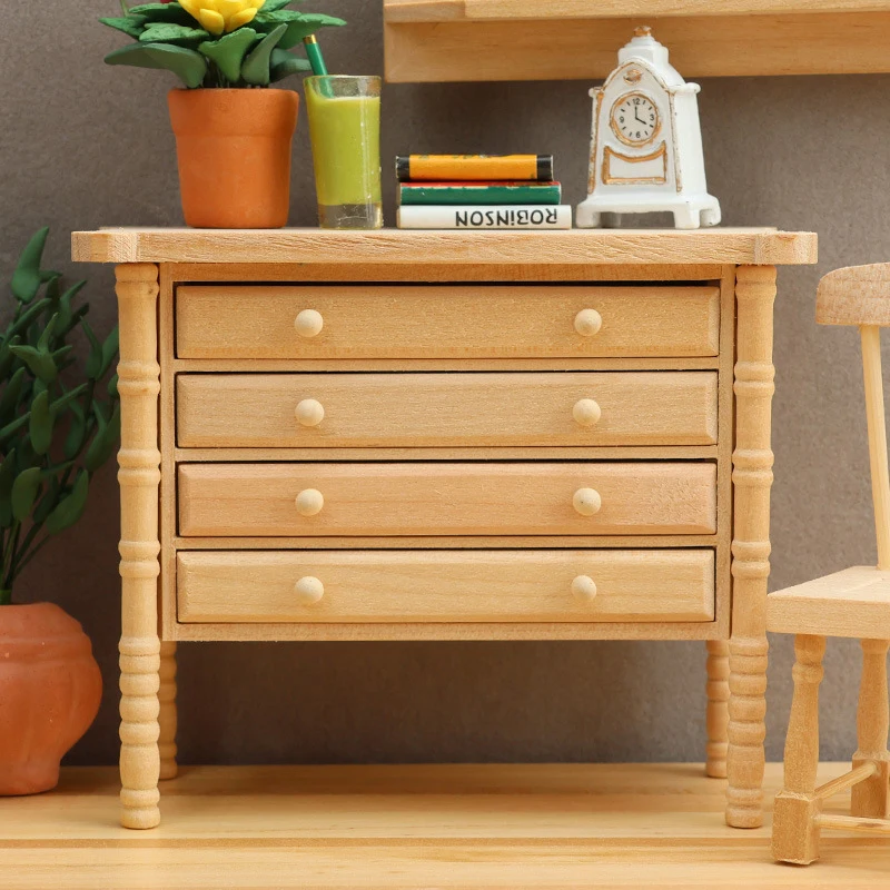 1 Stück Puppenhaus Miniatur Birke Lagerschrank Nachttisch Schublade Truhe 1:12 Mini Möbel Modell Dekor Puppenhaus Zubehör