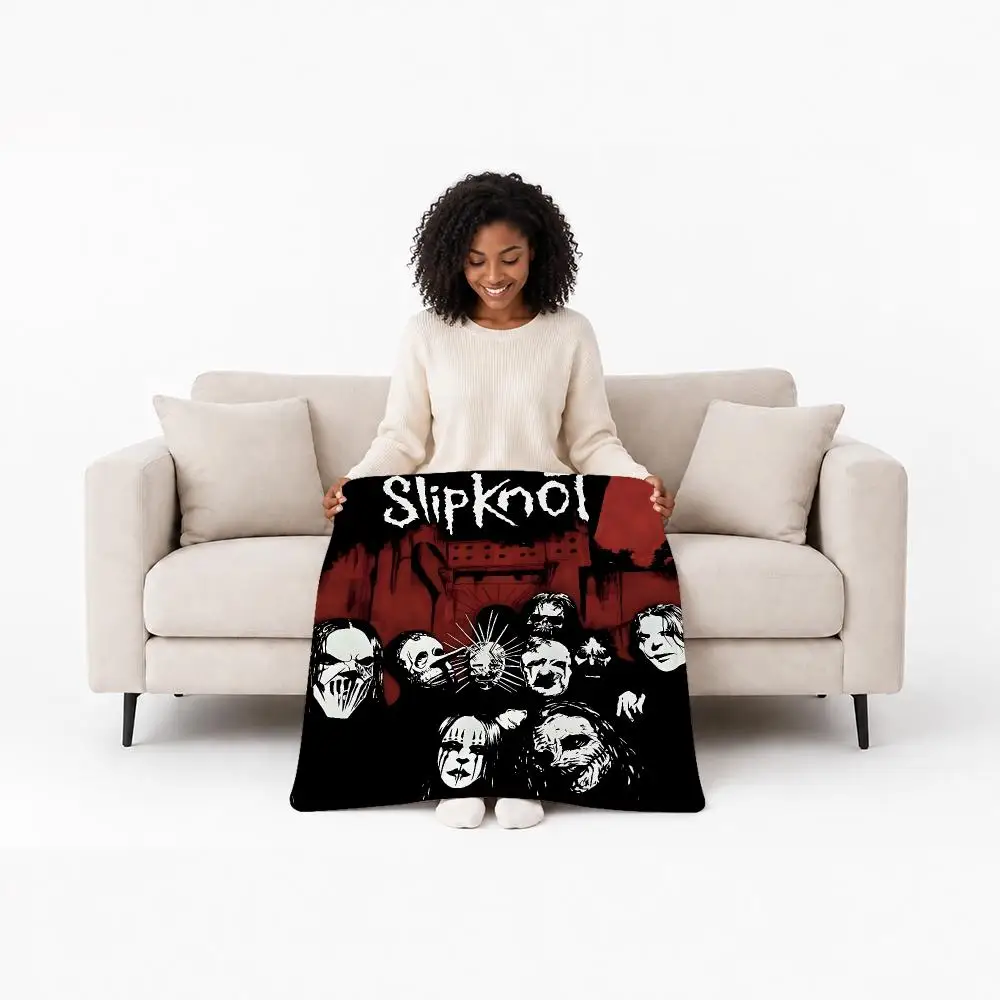 Gothic Band Slipknot Throw Custom Printed Flannel Fleece Blanket for Sofa Bed Office Travel & Camping