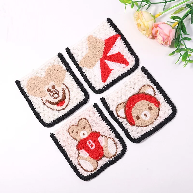 4PCS New cartoon pocket bear head cloth stickers DIY jumper decorative accessories clothing accessories embroidery patch sticker