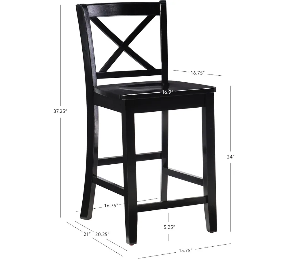 مقعد حديث أسود على شكل حرف X من الخلف، 16 بوصة عرض × 17.91 بوصة عمق × 37.01 بوصة ارتفاع، خشب مطاطي قوي لراحة تناول الطعام في جزيرة المطبخ