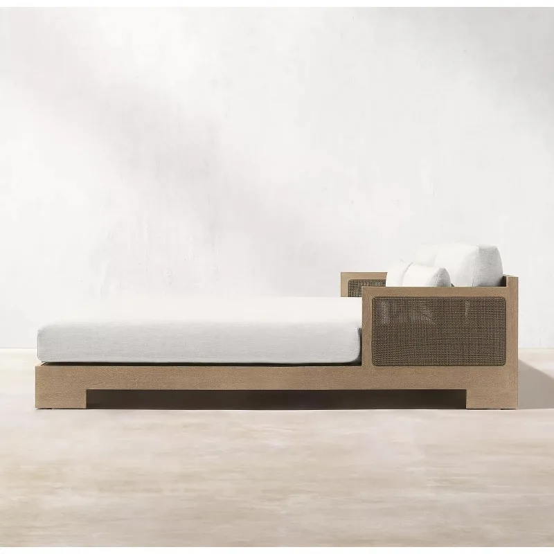 Beach Modern Wooden Rattan Woven Day Bed Teak Chaise Lounge Bespoke Outdoor Furniture
