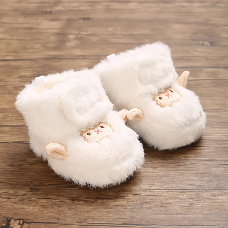 

0-1Year Winter Newborn Baby Girl Boy Cute Cartoon Cotton Shoes Soft Sole Plus Velvet Warm Boots Toddler Infant Walking Shoes