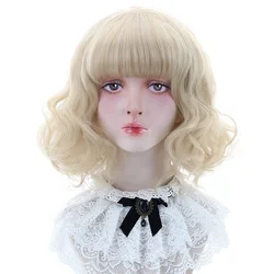 AICKER-Perruque Bob synthétique courte ondulée avec frange émoussée pour femme, cheveux blonds et bruns, Cosplay Lolita, vidéo Dun, 14 po