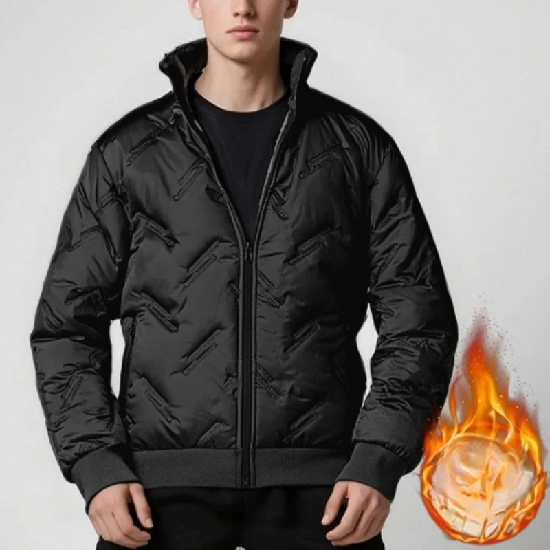 

Thickened Lamb Velvet Jackets for Men Autumn Winter Business Casual Warm Stand Collar Fleece Lined Parkas Man All-Match Dad Coat