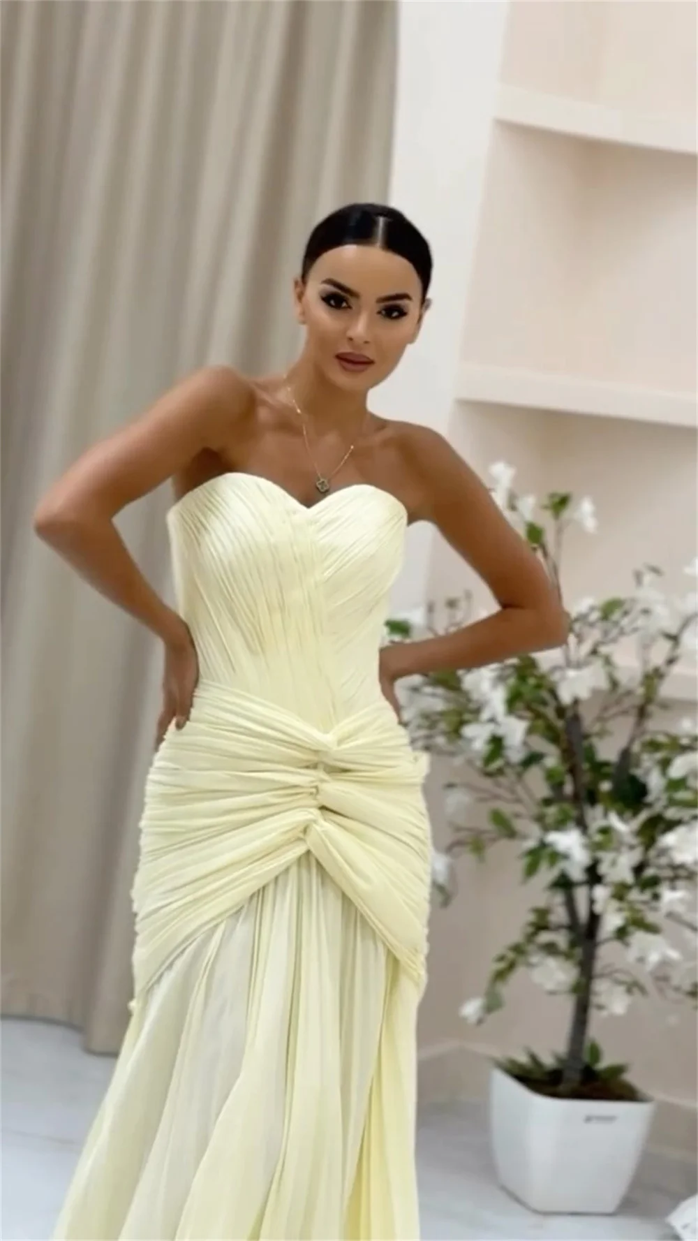 Contessa Custom Sweetheart Neck Strapless Prom Dresses Sheath Multilayer Pleats Vestidos De Noche Floor-Length Formal Evening