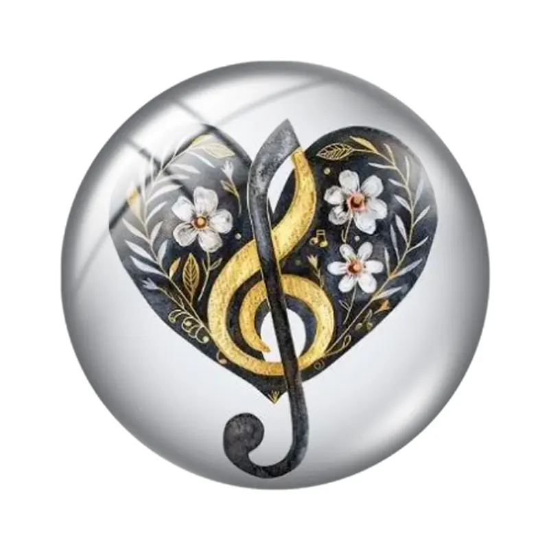 Music Note  Heart 12/18/20/25mm glass cabochon necklace bracelet pendant rings for jewelry demo earrings back Making findings view 4