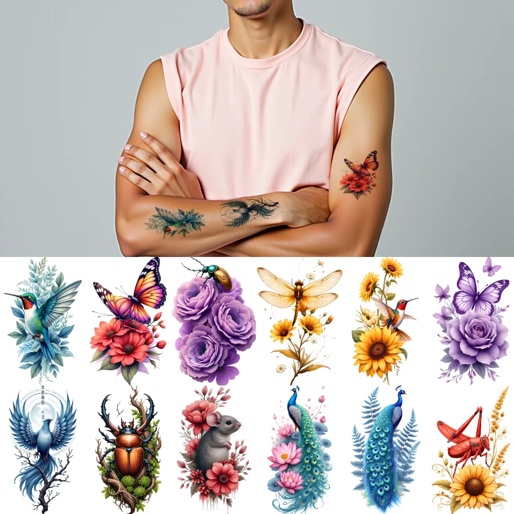 

28pcs Temporary Tattoo Decorative Stickers Colorful Animal Stickers Temporary Tattoo Stickers For Male Shoulders Thighs
