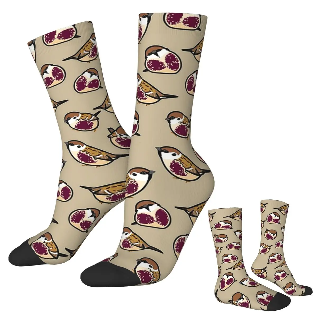 All Seasons Crew Stockings Cute Sparrow Bird Pattern Socks Funny Long Socks for Men Women Valentine's Day Gifts