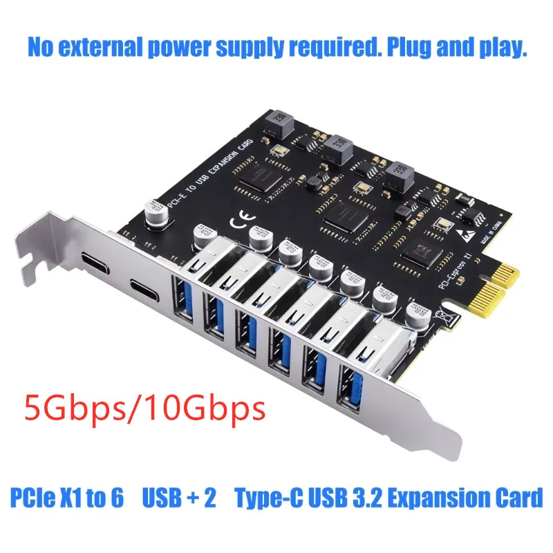 PCIe to USB3.2 Gen1 5Gbps 10Gbps expansion card PCI Express to 8-port typeC USB expansion adapter card for Win7/10/11
