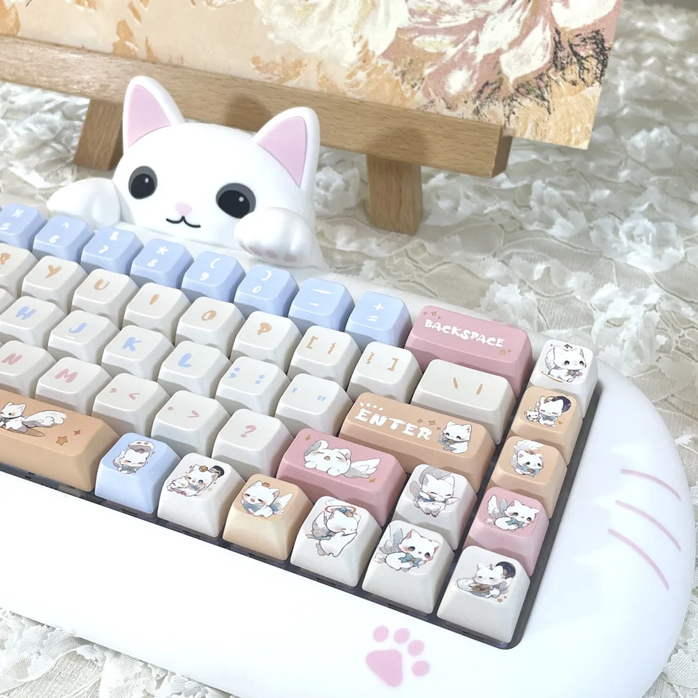 Imagem -02 - Pretty Cat Keycap para Menina Teclado Mecânico Iso Digite Conjuntos Pbt para Cherry mx Switches Perfil Mda Sublimação Dye 135 Chaves