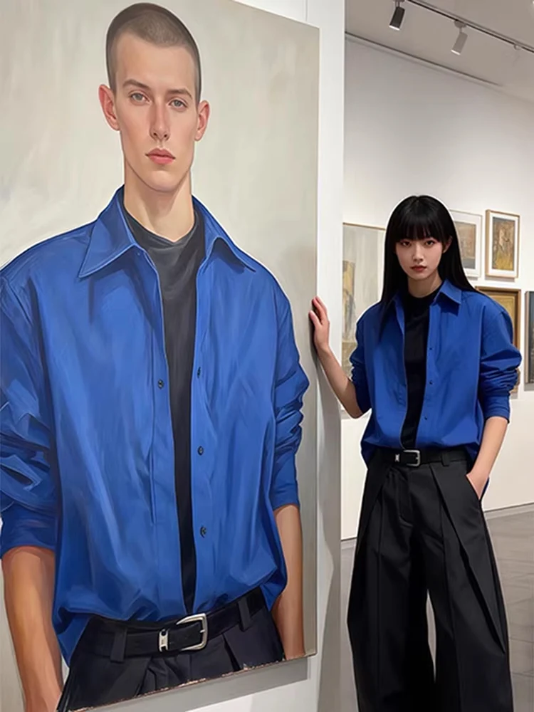 

Klein Blue Long Sve irt Men's Spring High ade Casual Haome oulder Bore irt Layering Jaet Stand Fit Cotton ...