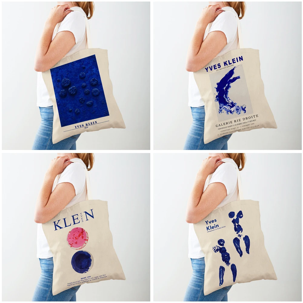 Abstract Yves Klein Blue Women Shopping Bags Double Print Eco Reusable Casual Nordic Shopper Bag Lady Canvas Tote Travel Handbag