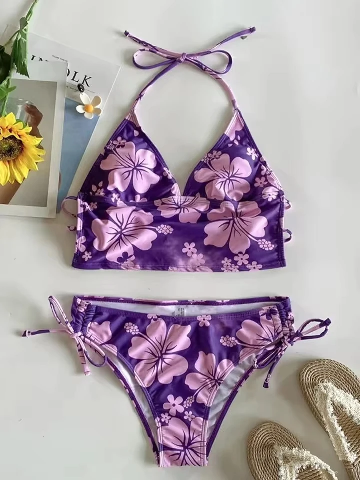 Vzvn Sexy Lace Up Print Bikinis Women Split Swimsuit Beach High Waist Brazil Bikini 2026 All Season Backless Bikinis 2 Piece Set