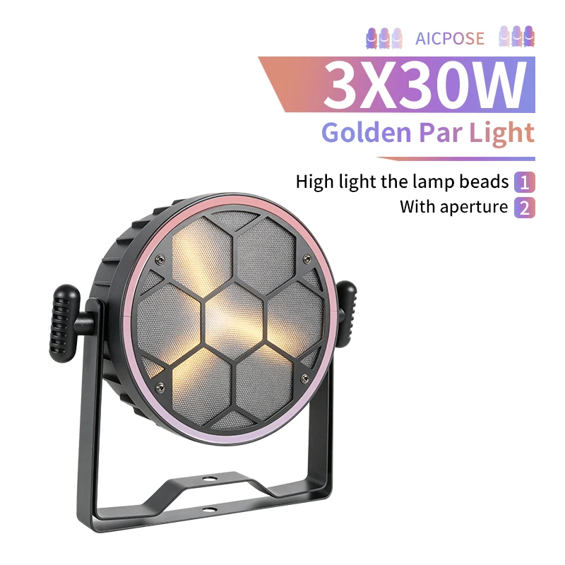 AICPOSE 3X30W COB Par Light With RGB Light Strip Retro Stage Light Gold Uplights Spotlights For Events Club Wedding