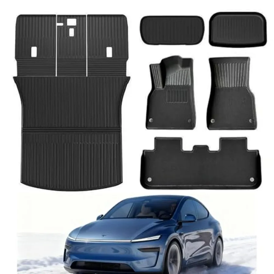 

Комплект всепогодных ковриков для Tesla Model Y Juniper 2026 (5 мест): коврики для салона, коврик для багажника, защита задних сидений, коврик для переднего багажника, органайзер для заднего отсека