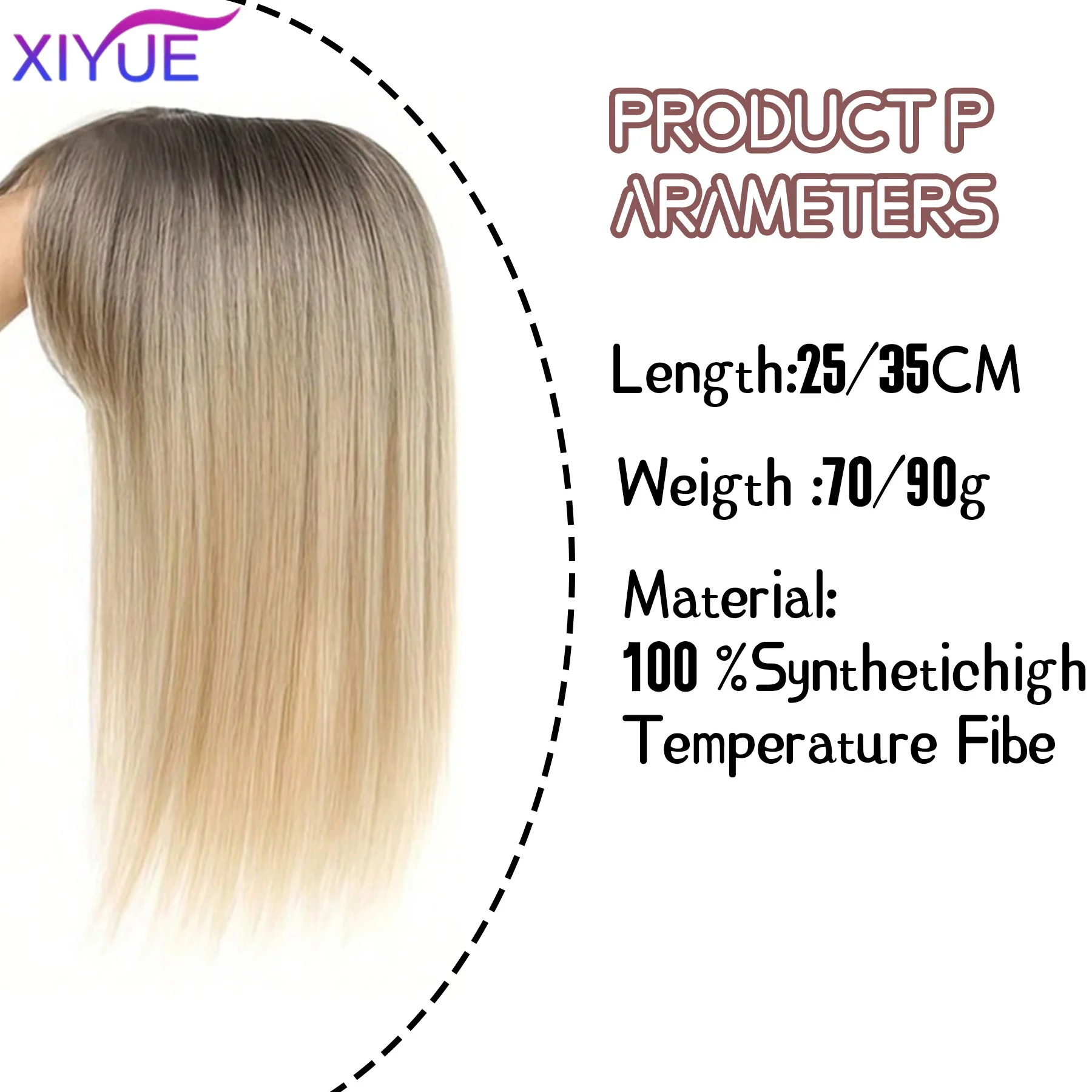 XIYUE Topper Hair Piece Invisible Seamless Long Straight Wig Bangs Clip Overhead Natural Invisible Replacement Cover White Hair