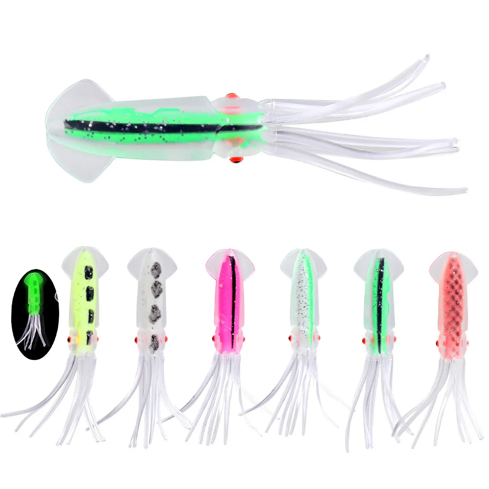 Conjunto de 3 Iscas Artificiais Bio-Miméticas de Polvo com Efeito Que Brilha no Escuro, 12cm/10g, Iscas de Pesca em Água Profunda, Saia de Lula Realista