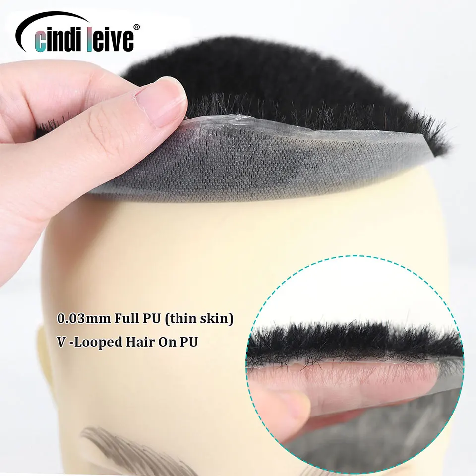 Tupé de piel fina de PU completo para hombres, unidad de sistema de cabello humano, prótesis capilar, piezas de cabello de repuesto, 13x18cm