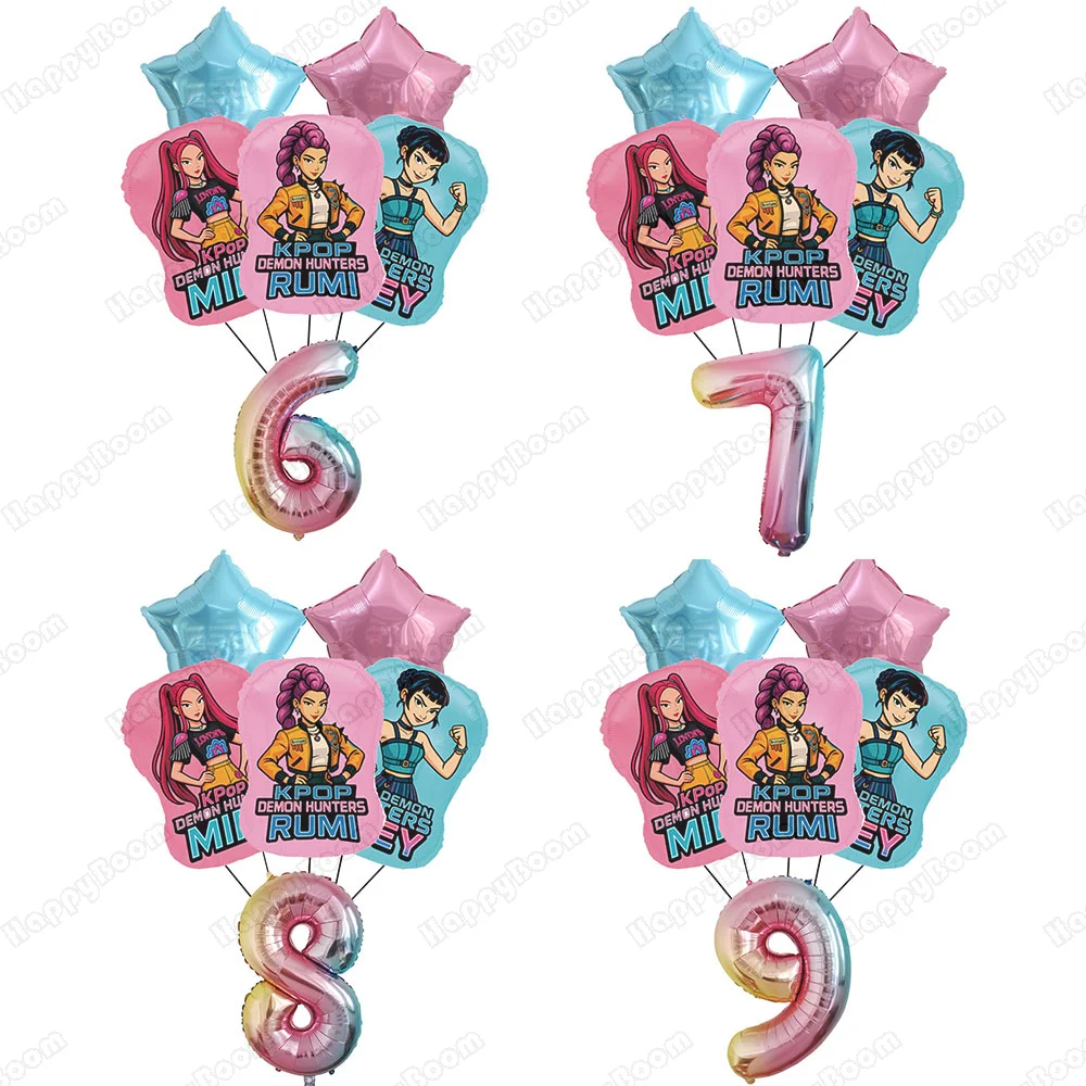6pcs Music Girl Hunters Children's Birthday Party Decoration Ball Number Digit 1-9 Balloon Set Baby Shower Supplies Gift Toy