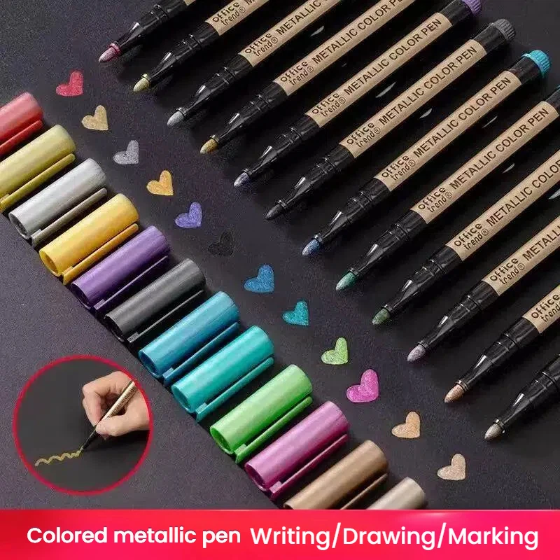 Metallic Color Marker Set, 24/12 Color Water-Based Markers, Used for DIY Photo Albums and Various Crafts, School and Office Supplies, Painting Supplies, Available in Various Specifications