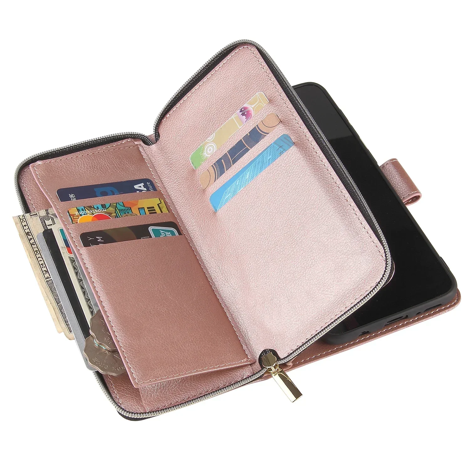 2X*Thin Carat Zipper Leather Case Wallet Flip Phone Case For SAMSUNG GALAXY A54 A55 A70 A71 A72 A73 A82 A81 A91 4G/5G