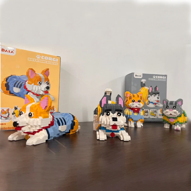 New Building Blocks Toys Micro-drill Particles Cute Pet Animal Series Husky Corgi Kitten Educational Ornaments Parent-child Toys