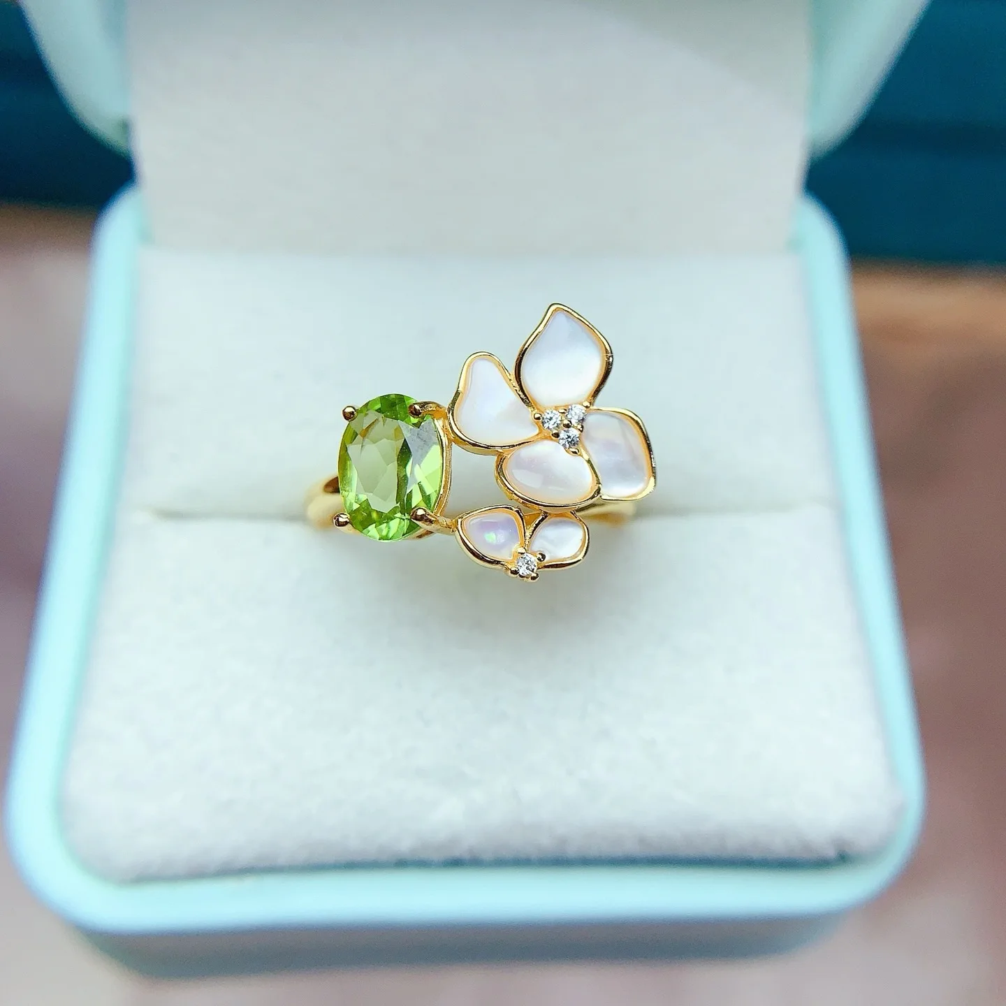 FS 6*8mm Natural Olivine Ring Real S925 Sterling Silver Certificate Fashion Flower Design Fine Charm Weddings Jewelry for Women
