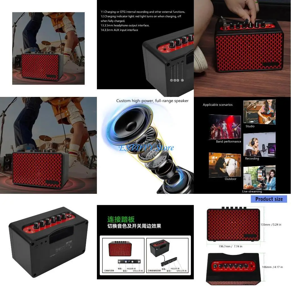 

G6DE Durability Guitar Amplifier Enhances Basses Response Wireless Connectivity Outdoor Use for Mobile Musicians