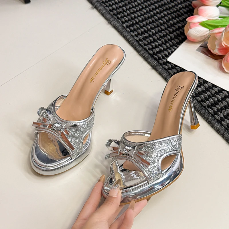 Leopard Bow Women Slippers Platform High Heels Shoes Sexy Sandals Summer 2026 Designer Dress Shoes Trend Pumps Mujer Sandalias