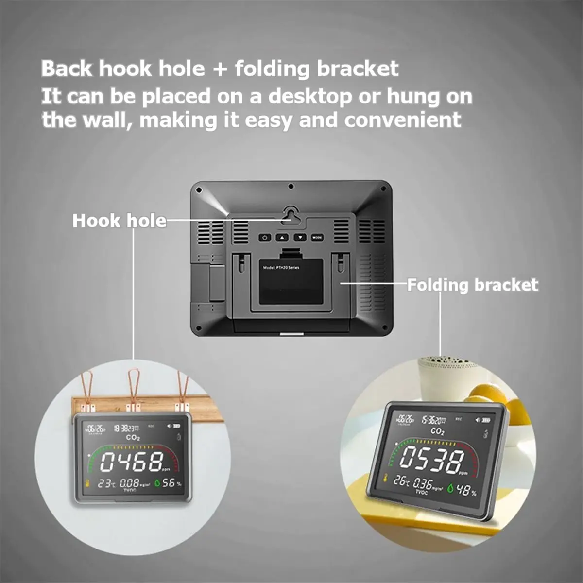 A32I Large Display CO2 Monitor Alarm Clock Indoor Air Quality Tester for Home Office Real-Time Weather High Accuracy Sensor
