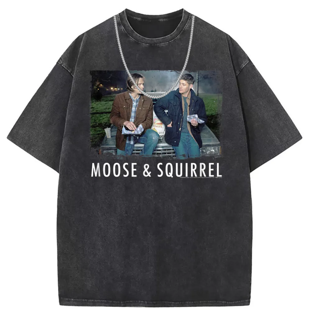 Men Supernatural Sam Dean Moose Squirrel T-shirts New Arrival Young Tshirts Customized Sweatshirts Long Sleeve Geek Sportswears