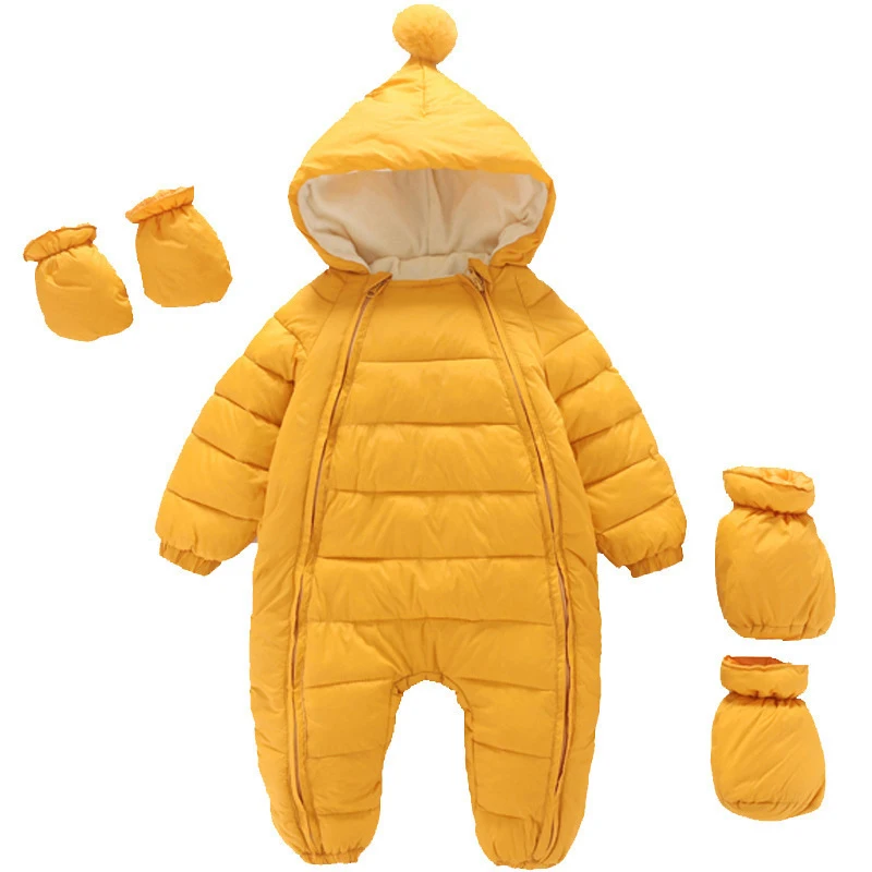 Newborn Winter Romper Baby Snowsuit Plus Velvet Thick Baby Boys Jumpsuit Baby Girls Overalls Toddler Coat Kids Clothes