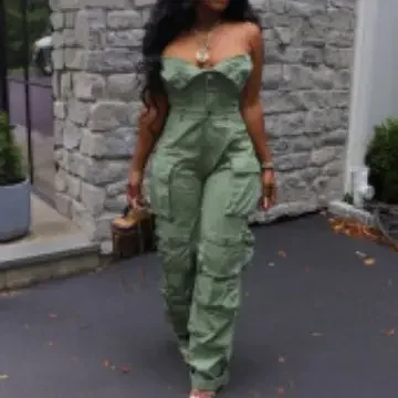 

Sexy Fashion Multiple Pockets Strapless Sleeveless Jumpsuit Y2K Street Cargo Rompers Women One Piece Overalls Clothing