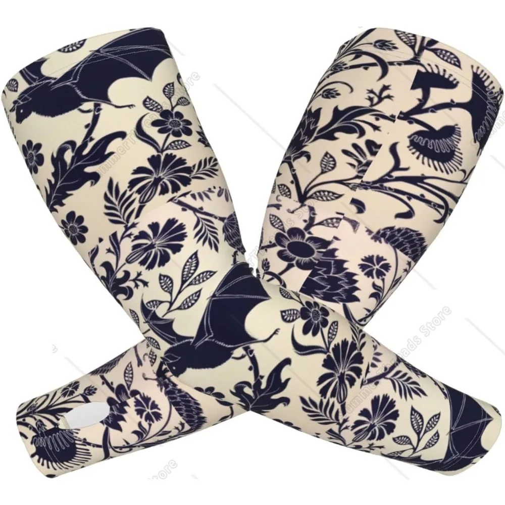 พิมพ์ลายค้างคาว ผ้าไหมน้ําแข็งสําหรับผู้ใหญ่ ผ้าคลุมแขนระบายความร้อนและรูนิ้ว ผ้าคลุมแขนระบายความร้อน น้ําหนักเบา