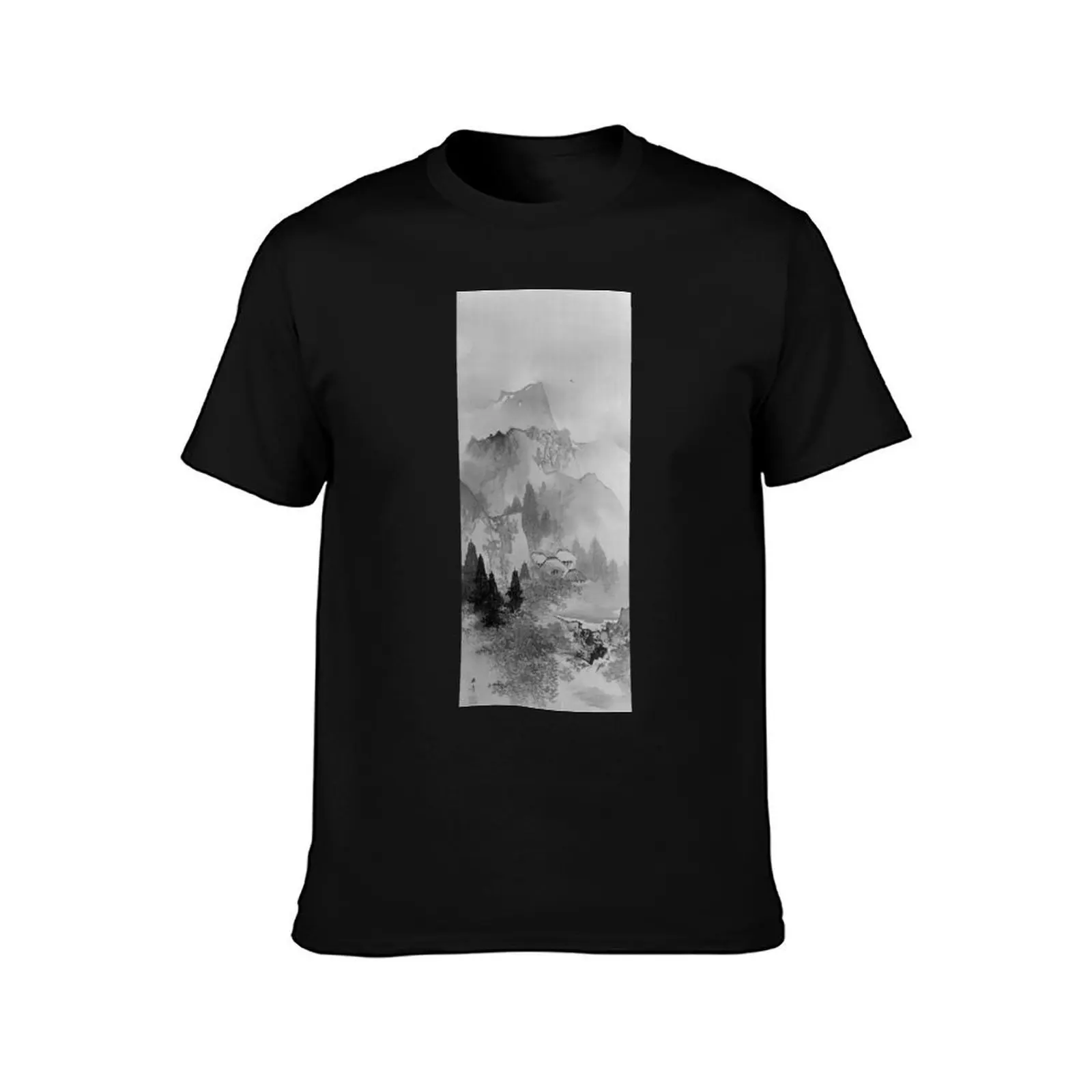 Autumn Landscape, Japanese Ink on Silk (Restored Japanese Artwork) T-Shirt, Summer Casual Cotton Tee, Oversized Streetwear Tops