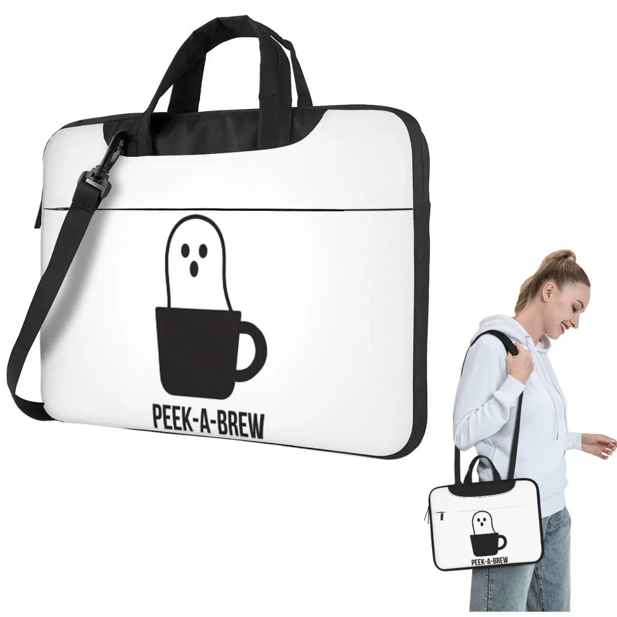 

Призрак в кофейной чашке Peek-a-Brew, минималистичный дизайн на Хэллоуин, сумка через плечо для ноутбука, сумка для компьютера 13, 14, 15,6 дюймов, сумка для ноутбука