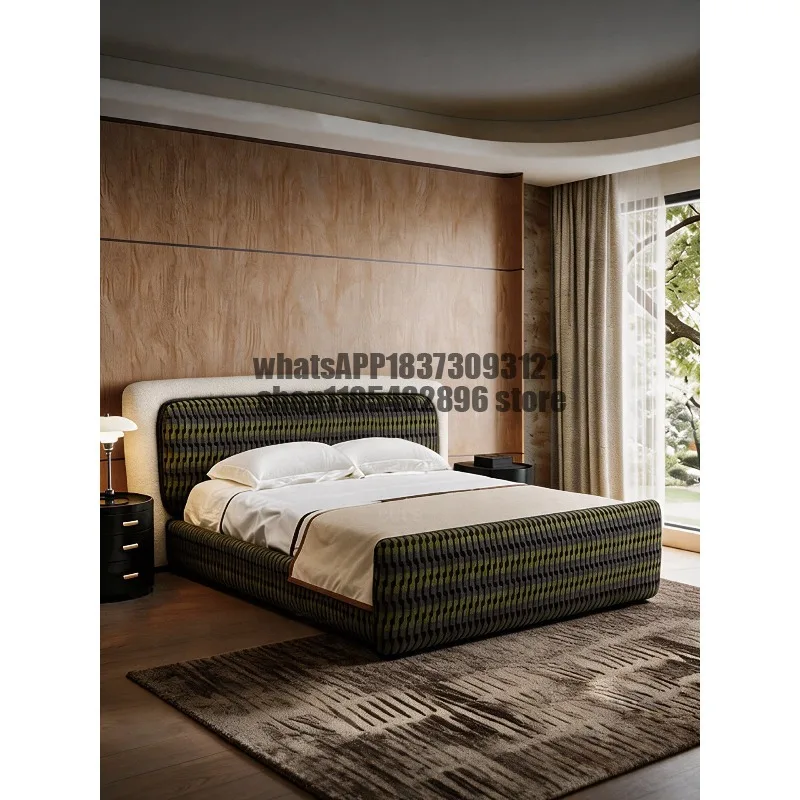 Art bed Italian minimalist villa high PC and console game bedroom bed cotton and linen light luxury 1.8 meters double