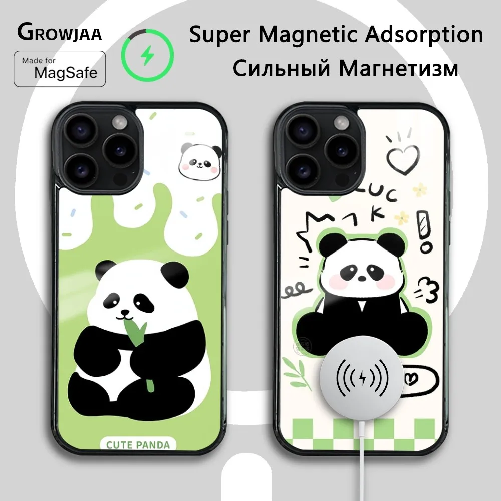 

Cute Little Panda Strong Magnetic Phone Case For iPhone 15 14 13 12 11 Pro Max Plus Magsafe Wireless Charging Cover