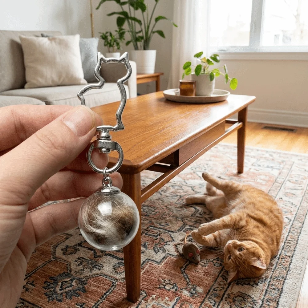 Car Keyring Transparent Cat Hair Storage Box Hanging Portable Cat Hair Capsule Pendant Cute Pet Hair Keychain Pet Memorial