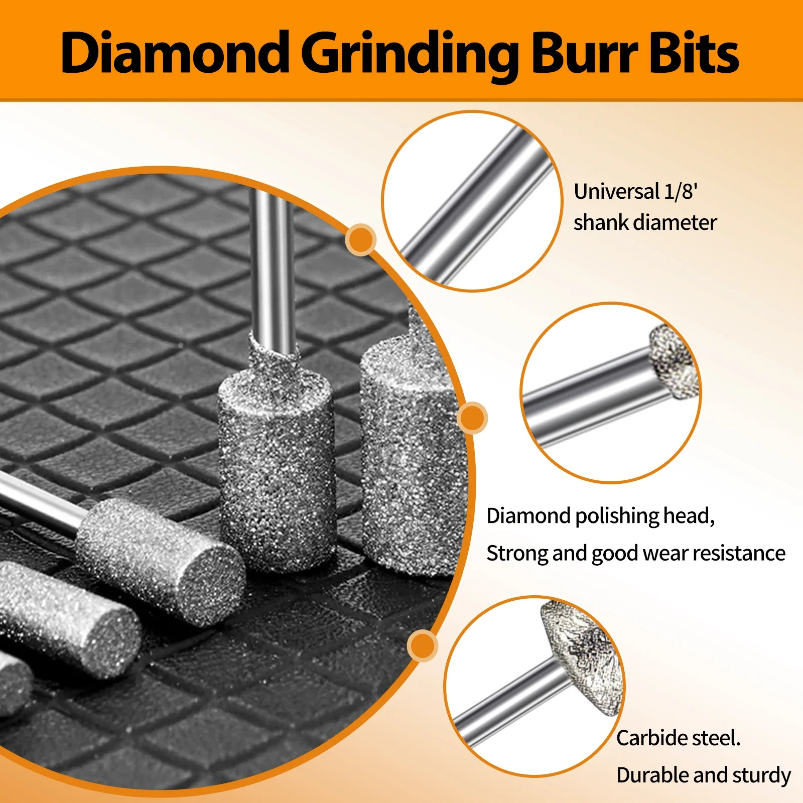 42Pcs Diamond Burr Bits Drill Kit for Rotary Tool, 1/8