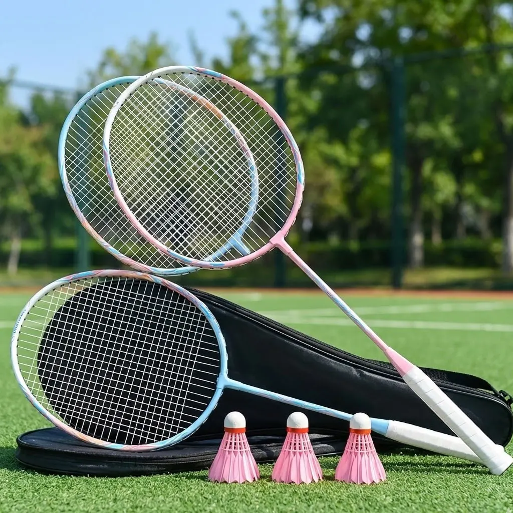 

Carbon Fiber Badminton Racket Set of 2 - Grade Durable Rackets for Competition Training Includes 3 Shuttlecocks and Carrying Bag