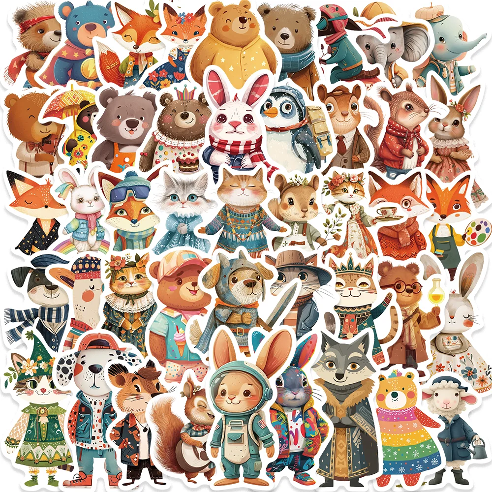 50pcs Fairy Tale Animal Illustration Sticker Waterproof Cartoon Decoration Laptop Phone Guitar Luggage Notebook Gift Sticker Toy