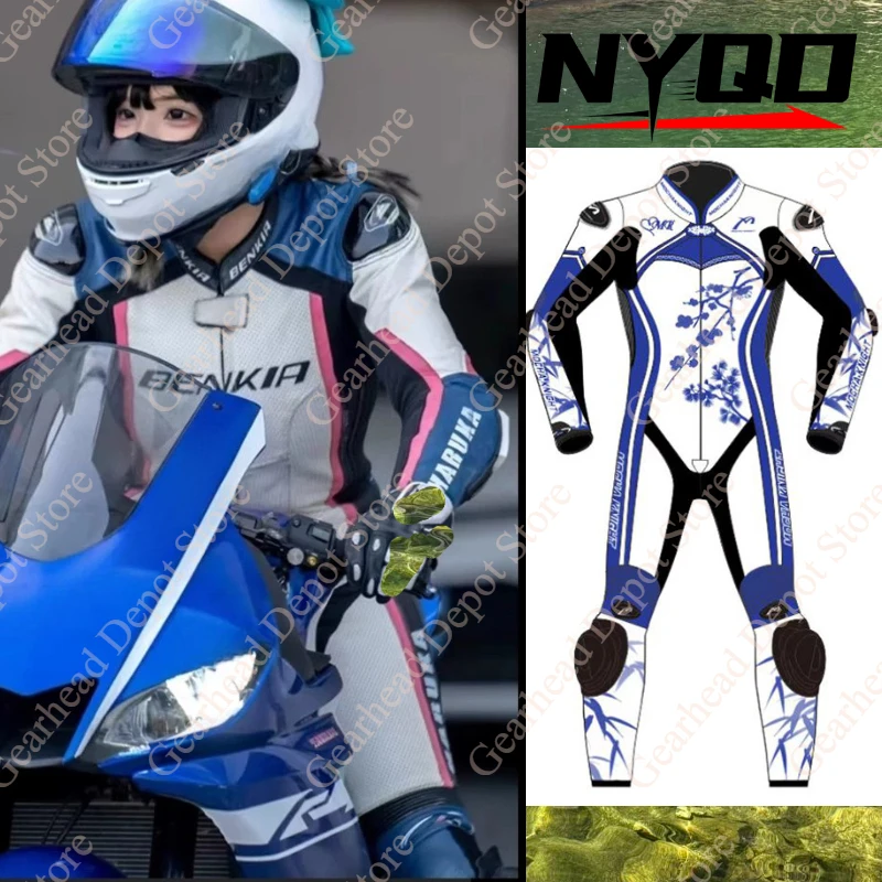 BENKIA One Piece Motorcycle Leather Suit Unisex Track Racing Anti Fall Protective Riding Suit Abrasion Resistant Moto Gear