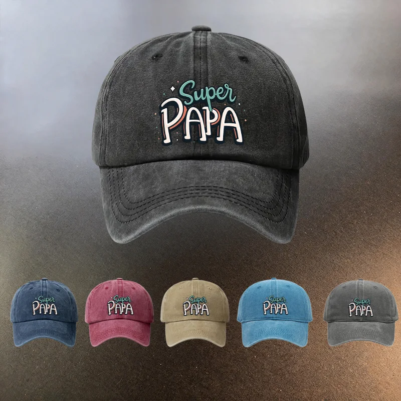 Gorra Super PAPA Lavada, Gorra de Béisbol Casual para el Sol, Gorra Esencial para Parejas a la Moda, Regalo para Papá, Estilo Retro con Estampado