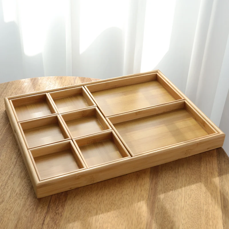 

Japanese Style Square Storage Tray Bamboo Fruit Tray Wooden Snack Box for Tea/Dessert Dry Nut Serving Platter for Living Room