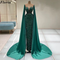 Dubai Muslim Green Evening Dresses Mermaid Sequined Evening Gowns Turkish Coutures Gowns Prom Party Dresses Robes De Soirée