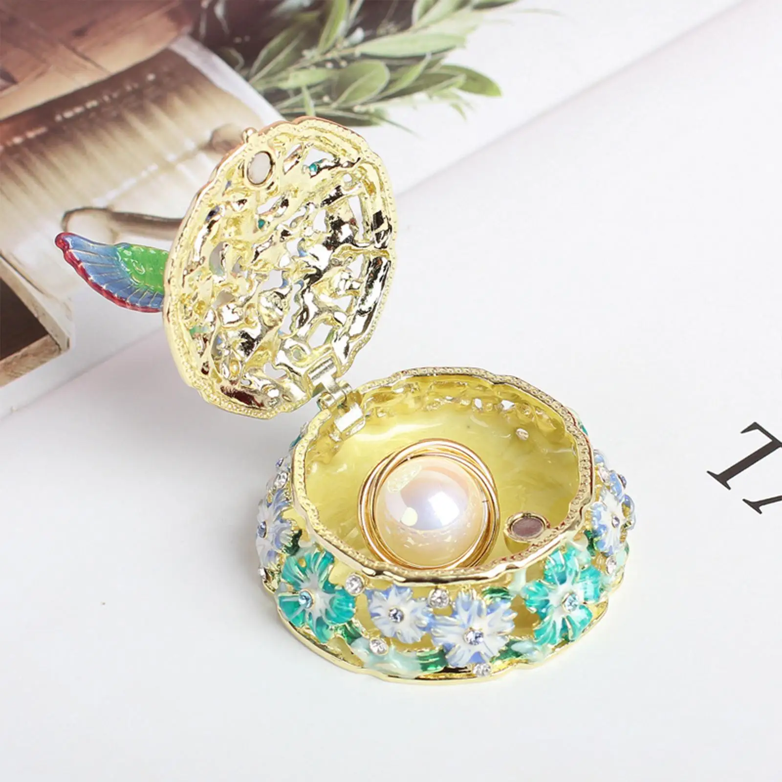 Hummingbird Trinket Box Organizer Treasure Chest Enamel Jewelry Storage Box